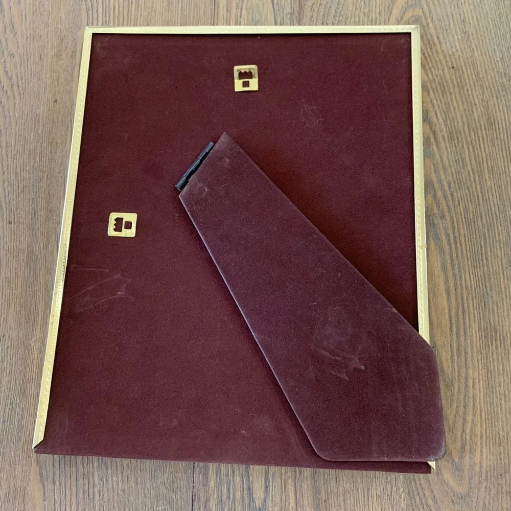 Gold Metal Picture Frame 9x11 Oval Shadow Box Velvet Backing Tabletop Wall Mount