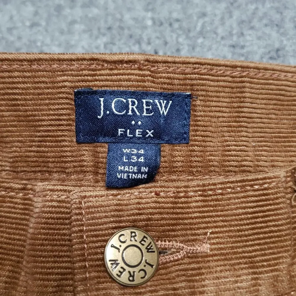 J Crew Pants Mens 34x34 Golden Brown Flex Slim Corduroy Jeans Stretch Preppy