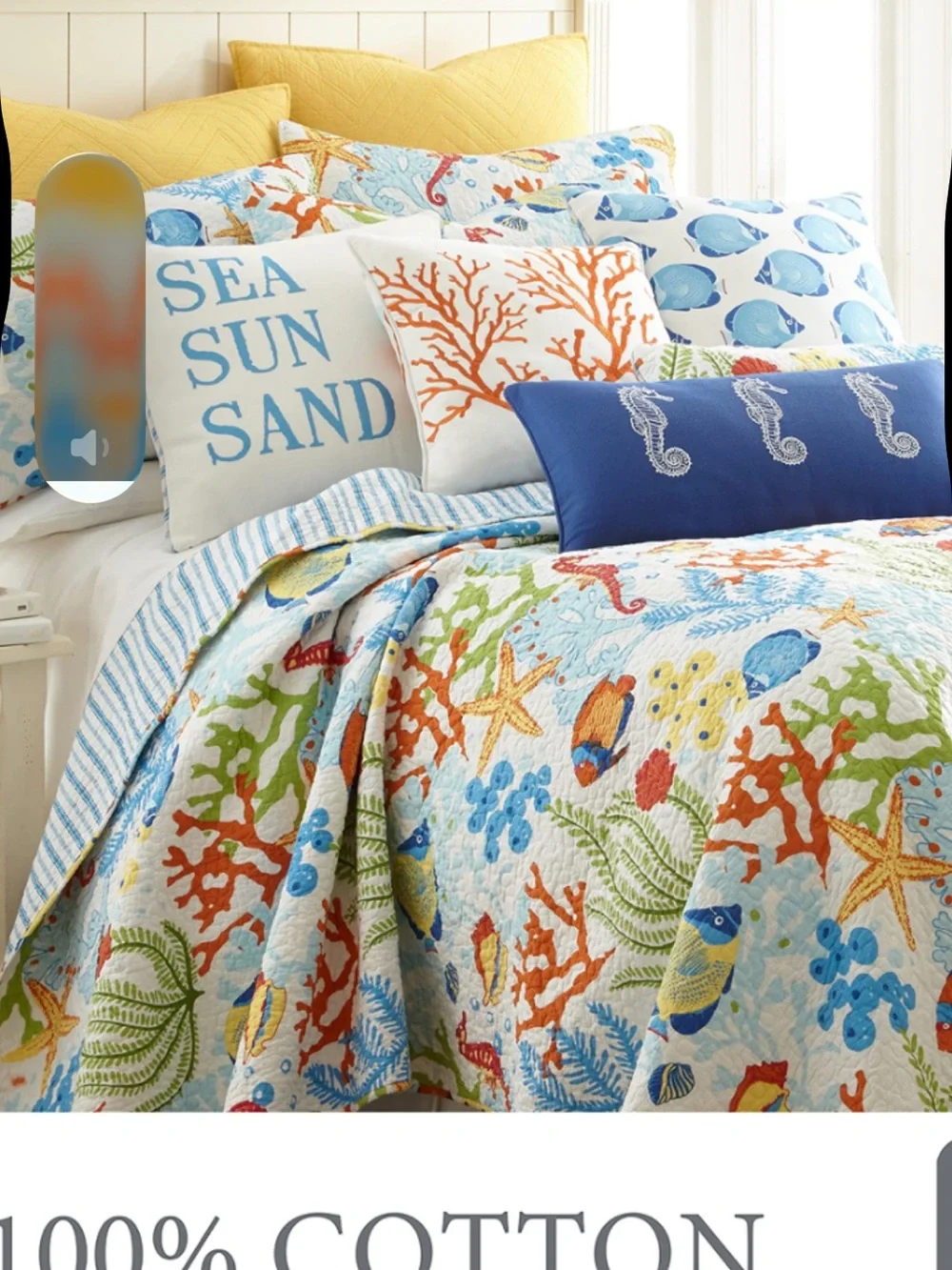Twin with sham Levtex Coastal Quilt Set in Blue, Orange, Yellow, Green, White