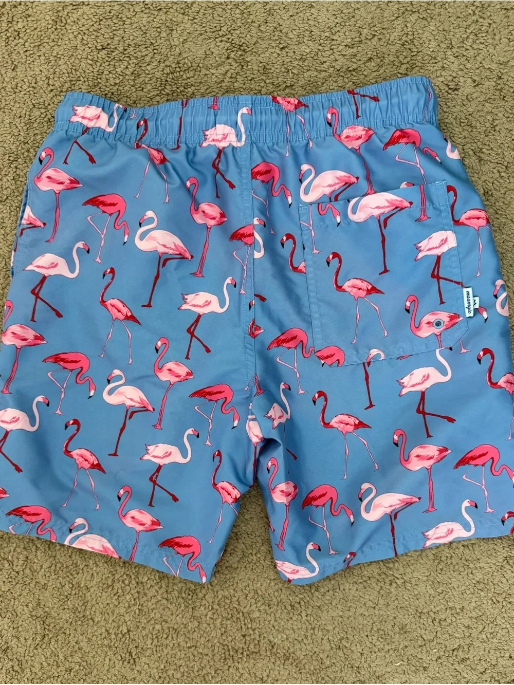 Boys Blue Flamingo Print Swim Trunks Size 14/16 Mesh Lined