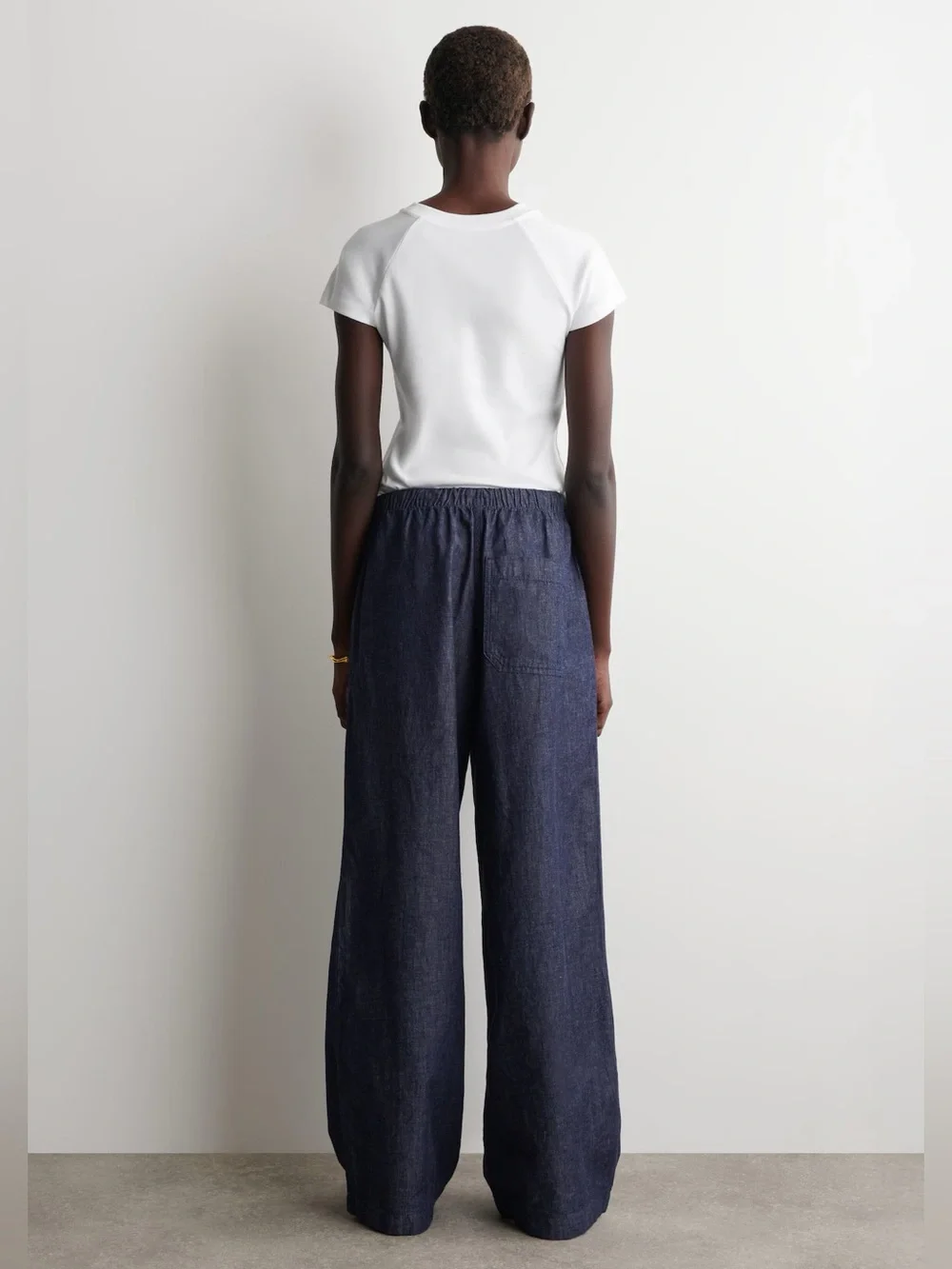 COS DENIM WIDE LEG DRAWSTRING PANTS 6 indigo LINEN BLEND MINIMALIST Casual