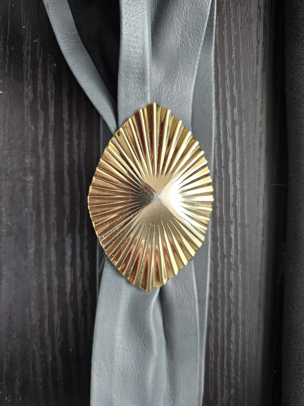 Vintage 80s Gray Wide Stretch Belt Gold Sunburst Statement Buckle Retro Belt