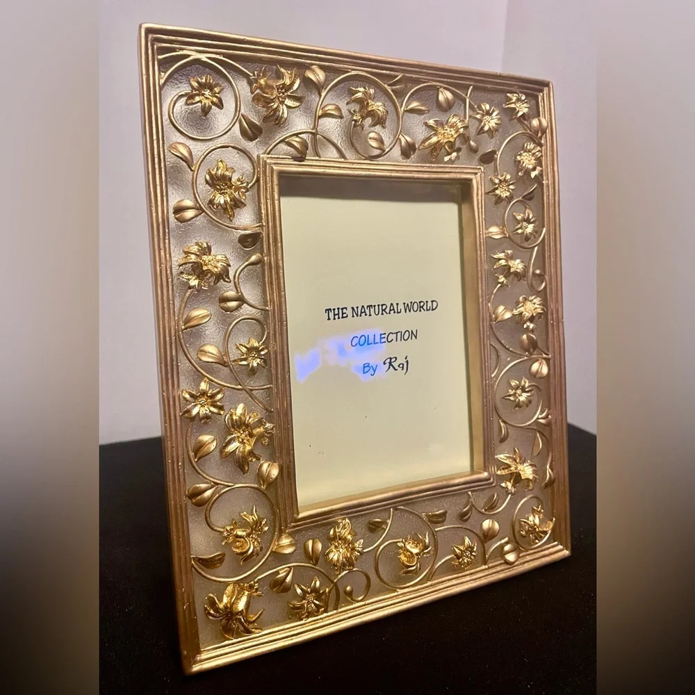 Yellow-Gold Colored Floral 3-D Frame 8” x 6.5” / Picture Glass 4.5” x 3”
