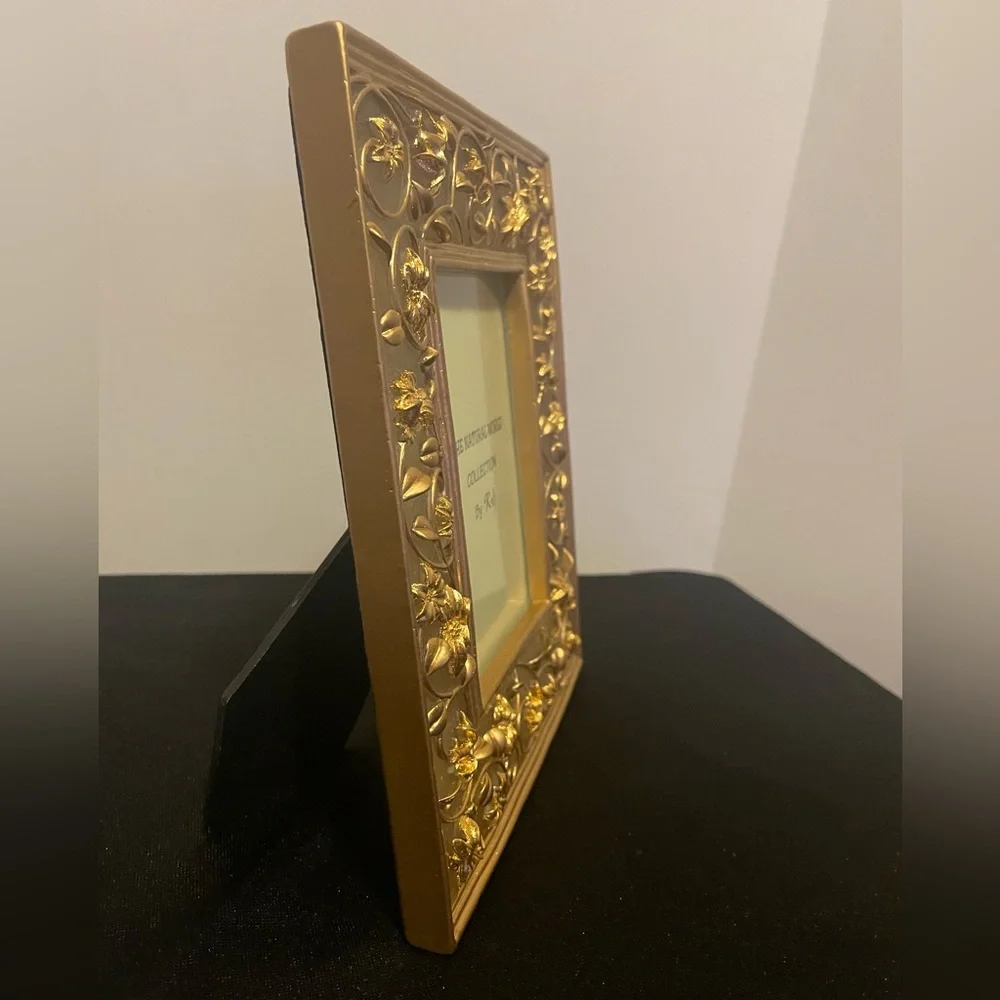 Yellow-Gold Colored Floral 3-D Frame 8” x 6.5” / Picture Glass 4.5” x 3”