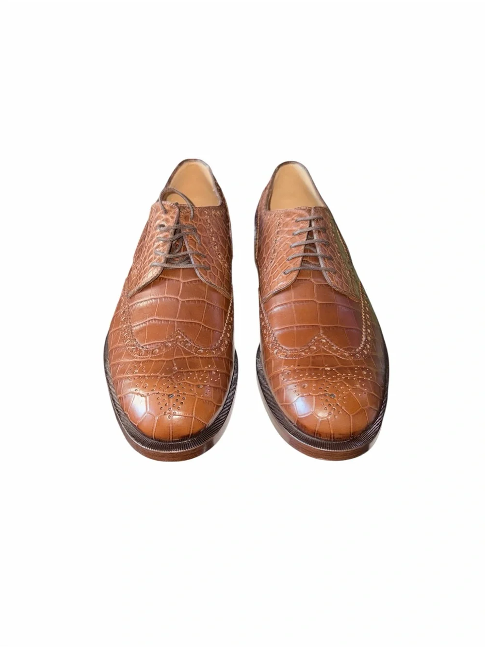 Gucci Men's Brown Croc-Embossed Leather Oxford Shoes size 11