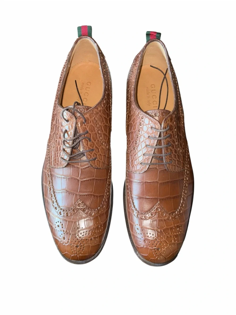 Gucci Men's Brown Croc-Embossed Leather Oxford Shoes size 11
