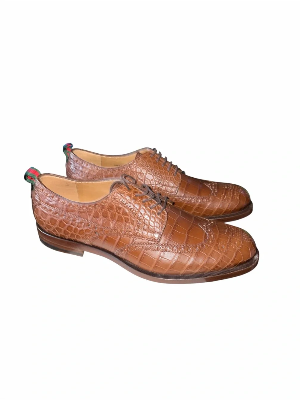 Gucci Men's Brown Croc-Embossed Leather Oxford Shoes size 11