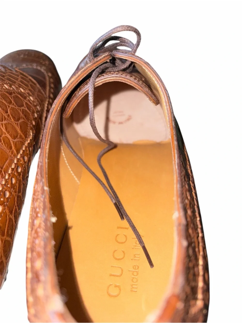 Gucci Men's Brown Croc-Embossed Leather Oxford Shoes size 11