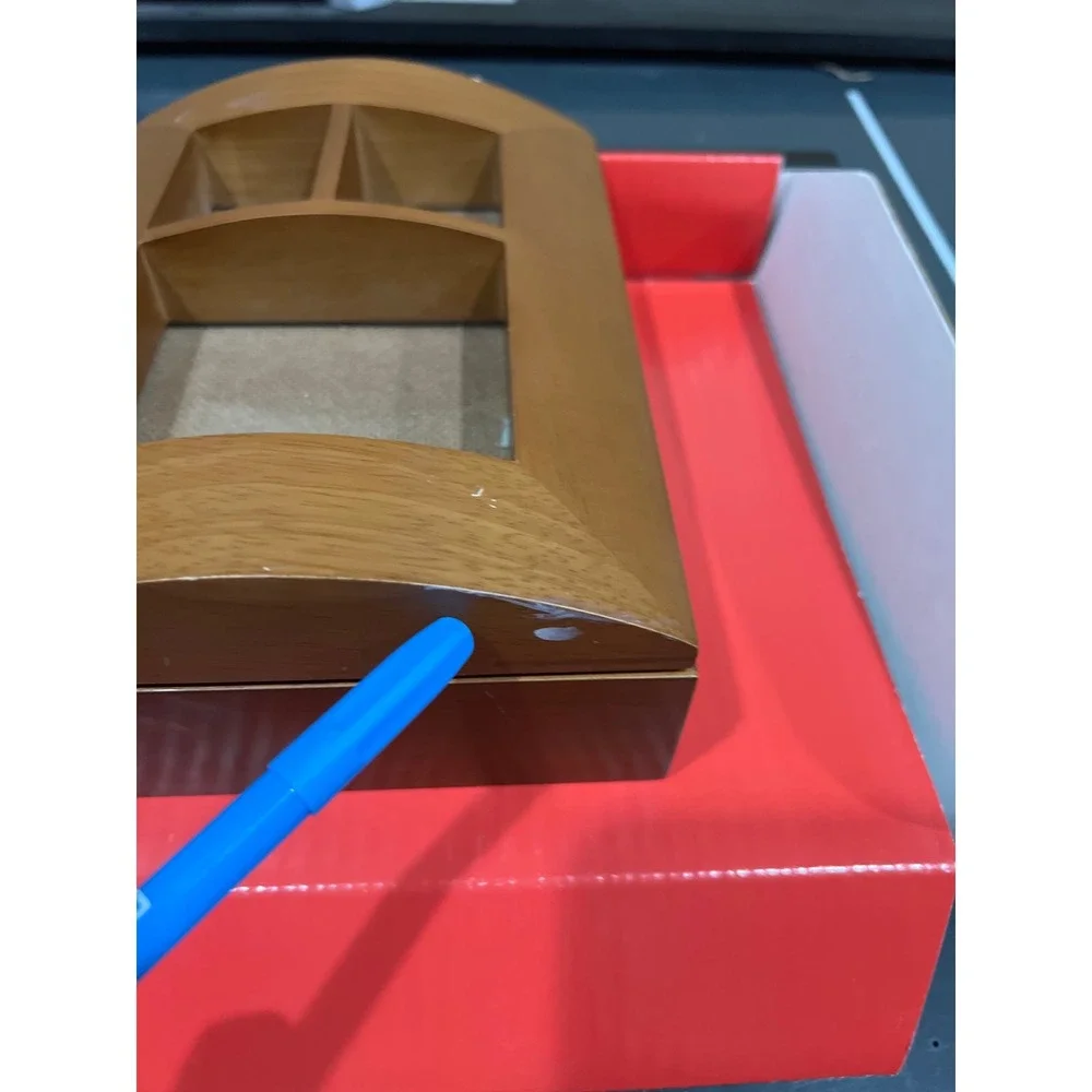 Wooden Collage Picture Frame Valet Box Curved Lid 3-Photo Storage Keepsake Case