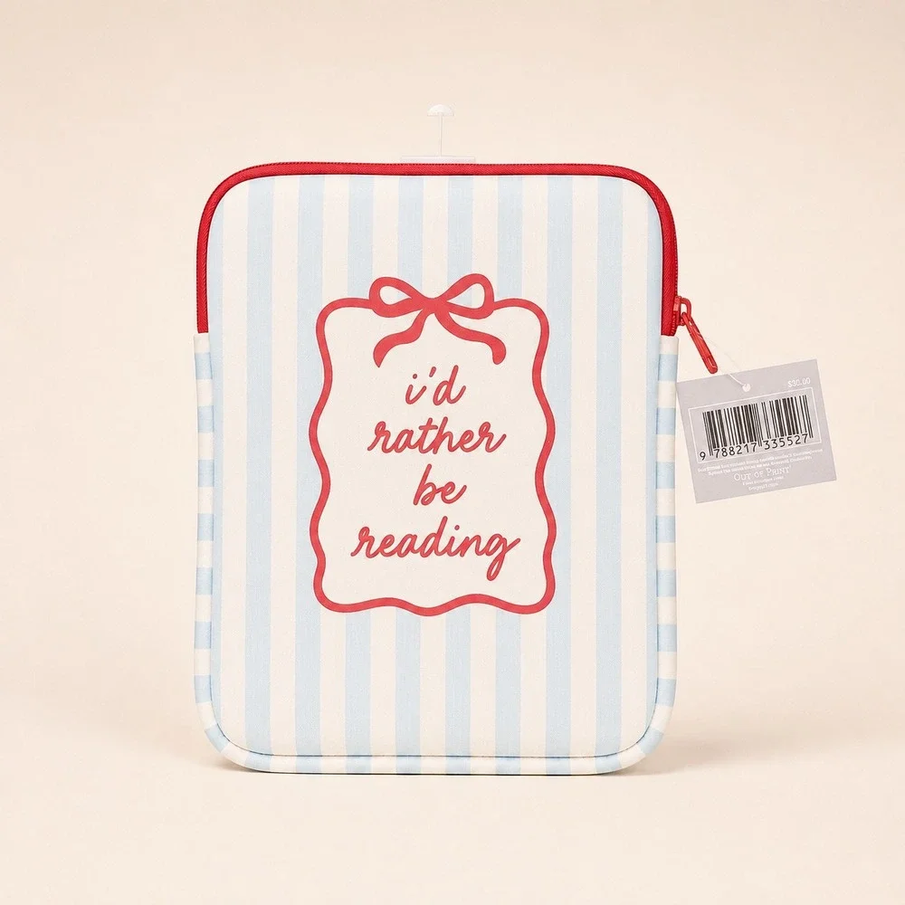 Out of Print Id Rather Be Reading Book Sleeve Blue Striped Neoprene Pouch Target