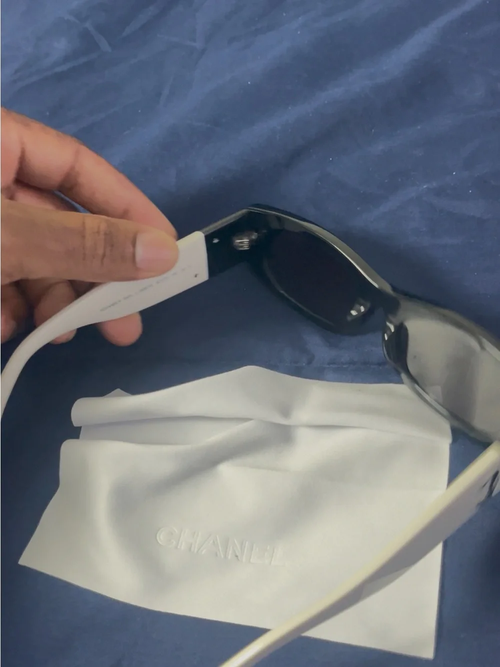 CHANEL Black Rectangular Sunglasses with Dark Lenses