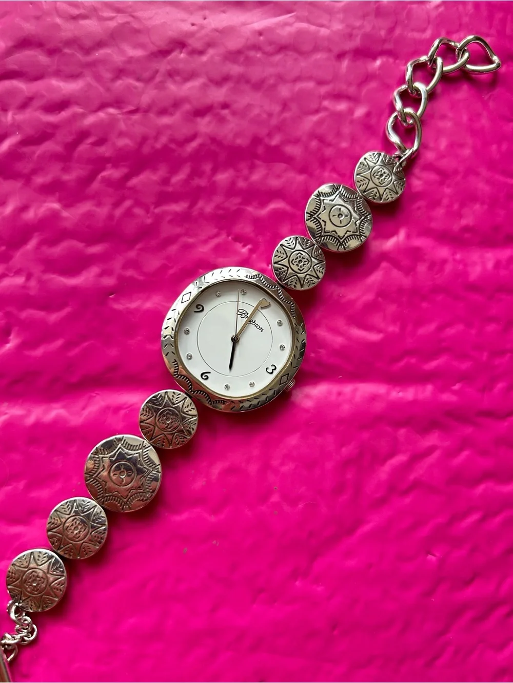 Brighton Marrakesh Silver Link Toggle Watch with intricate Southwest engravings