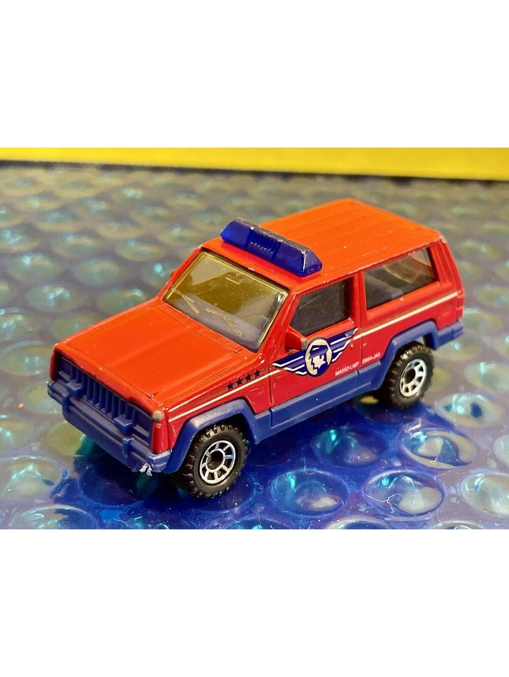 1986 Matchbox Red Jeep Cherokee, Fire Chief, 1:58 scale, Made in China