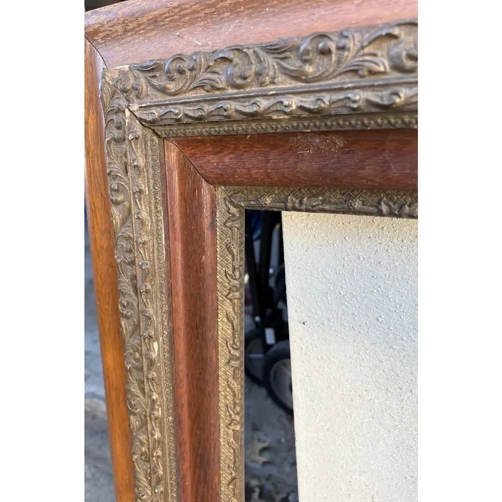 Antique Oak Picture Frame 16x20 Ornate Wood Gilt Fits Oil Painting Canvas c1900