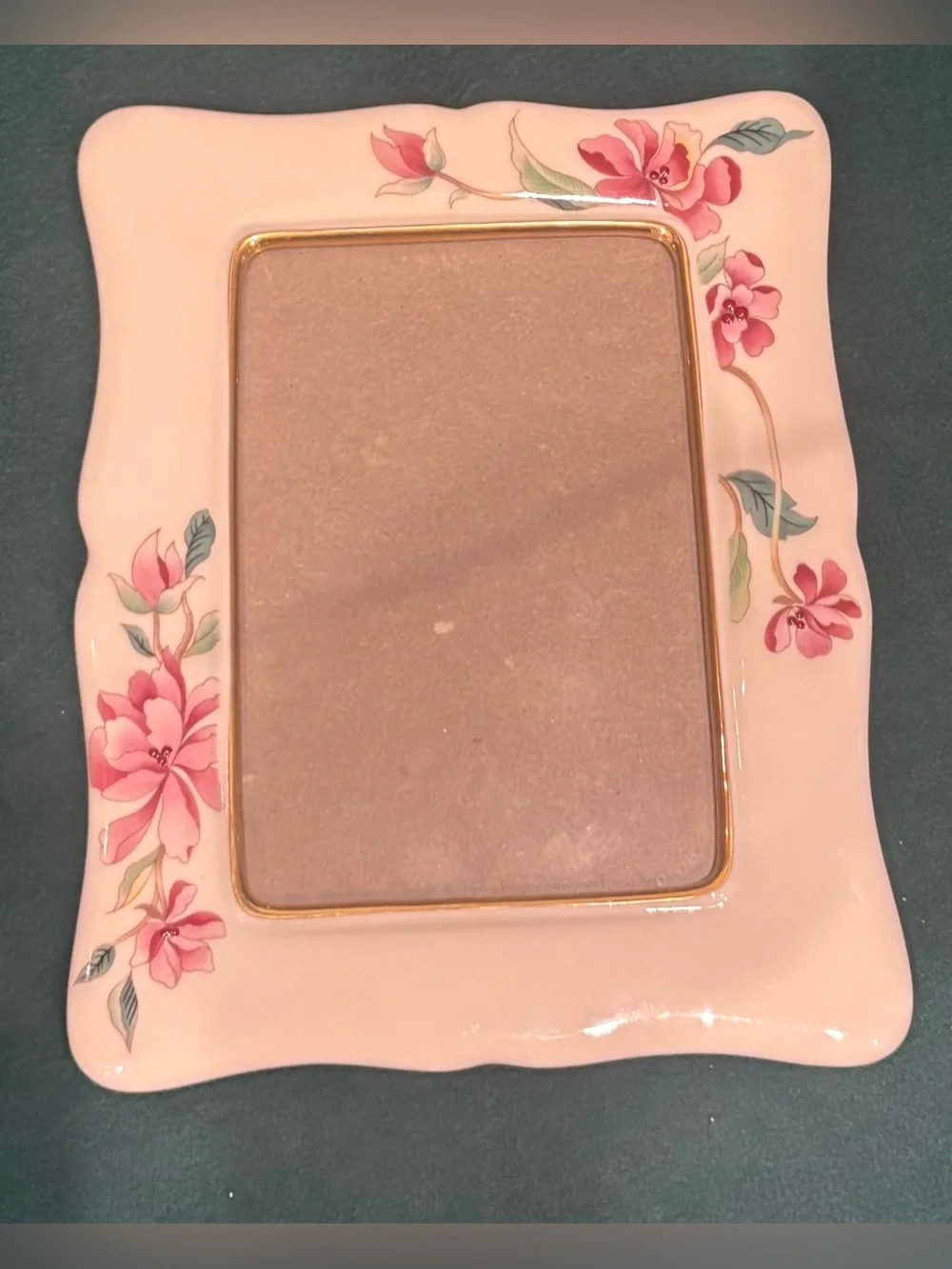 Vintage Lenox Pink Porcelain Floral Frame with Gold Accent