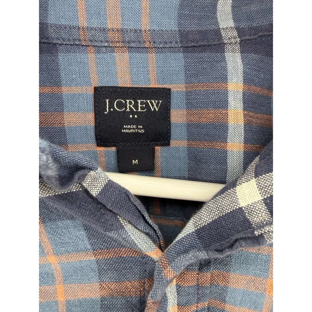 J Crew Mens Dress Shirt Medium M Blue Orange Plaid Long Sleeve Button Up Cotton
