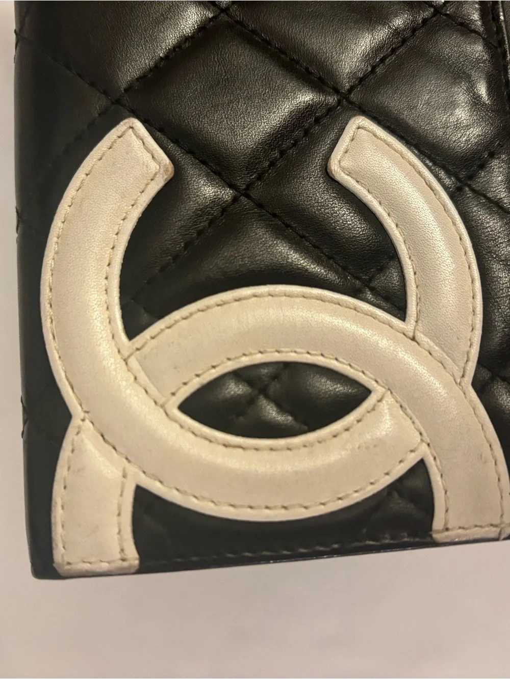 CHANEL Black Vintage Cambon Quilted Leather Wallet White CC and Pink Interior