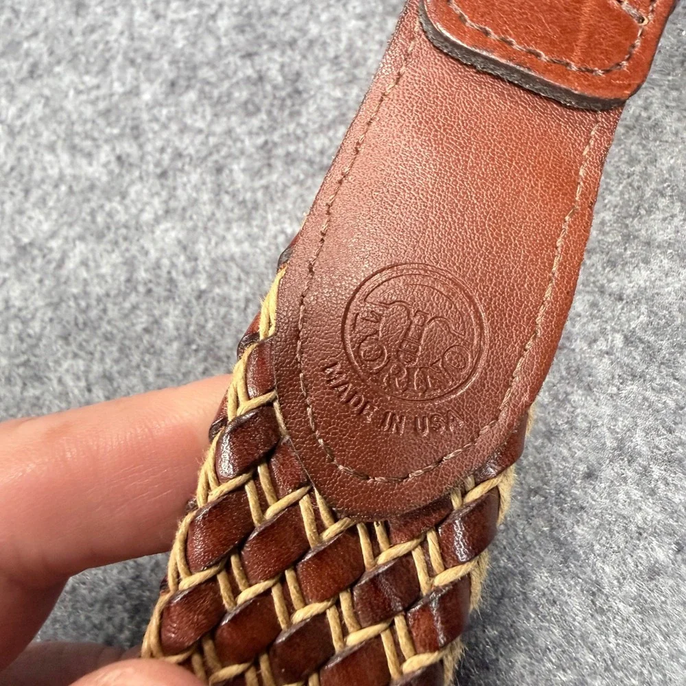 Torini Mens Woven Leather Belt 36 Brown Tan Braided Made in USA 6347