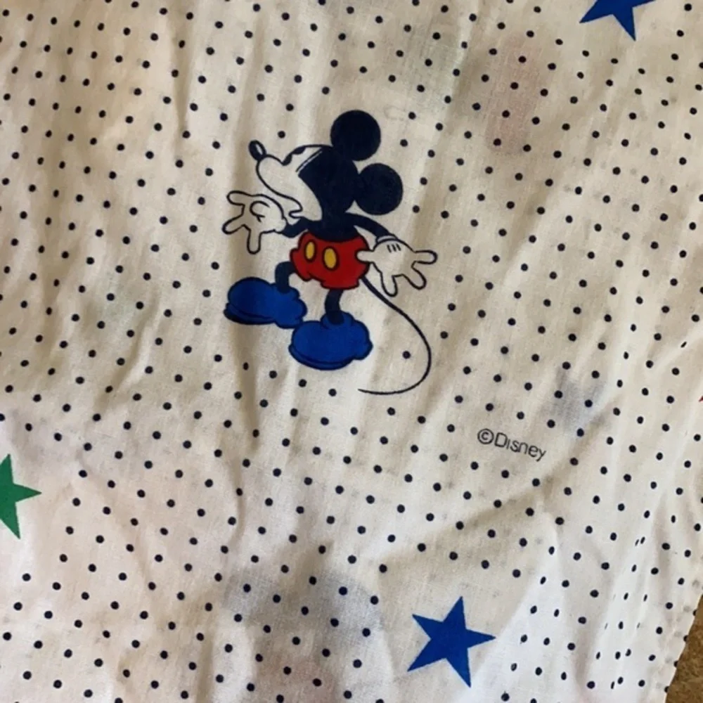 Vintage 90s Disney Mickey Mouse Twin Bed Skirt Polka Dot Stars Dust Ruffle