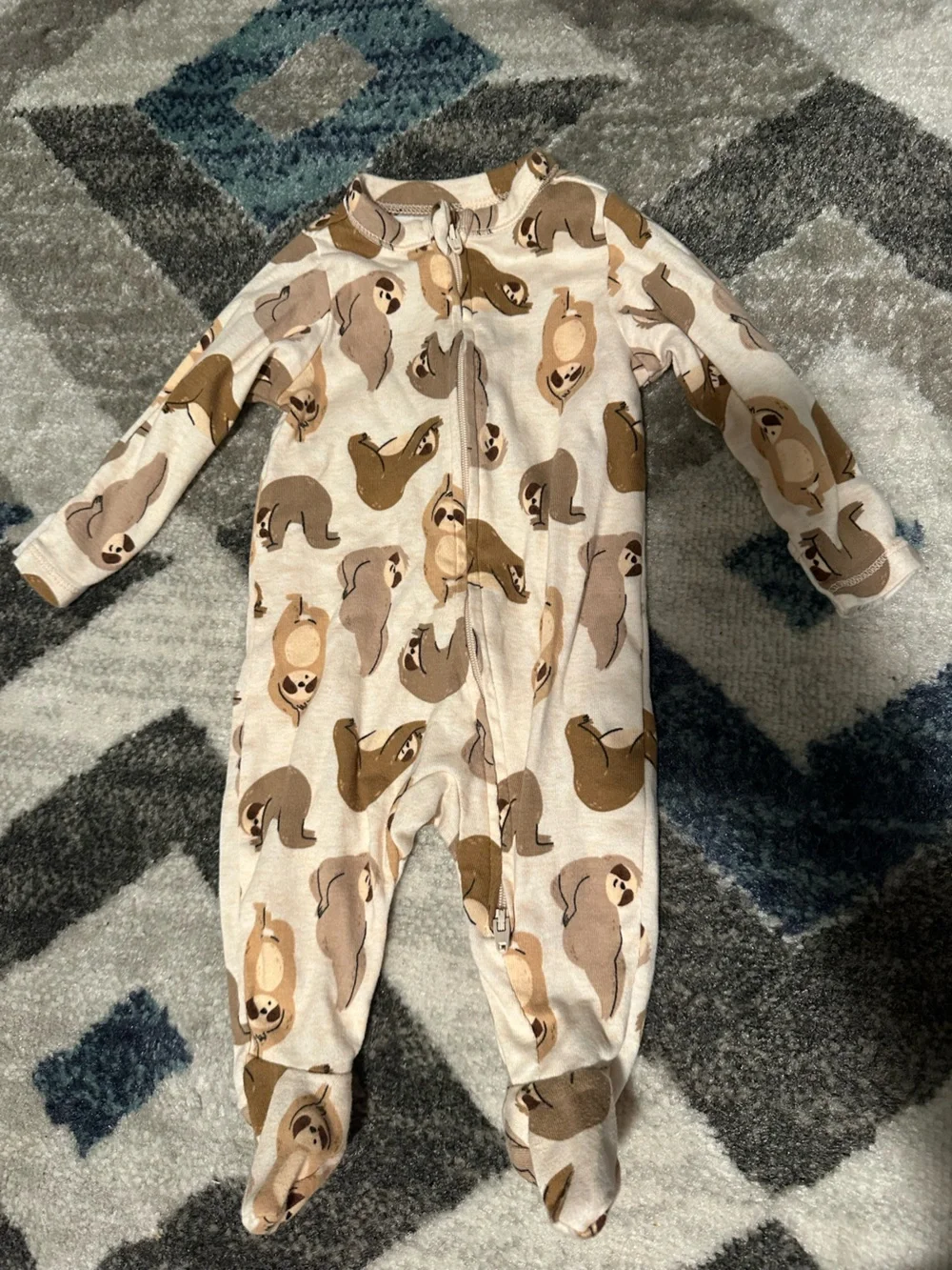 Old Navy Beige and Brown Sloth Footed Pajamas