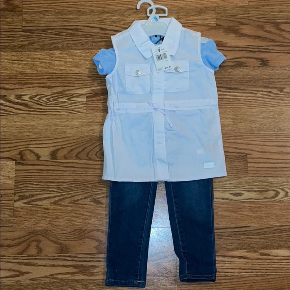 7 For All Mankind 3-Piece Shirt Jeans Vest 5T 6T two available