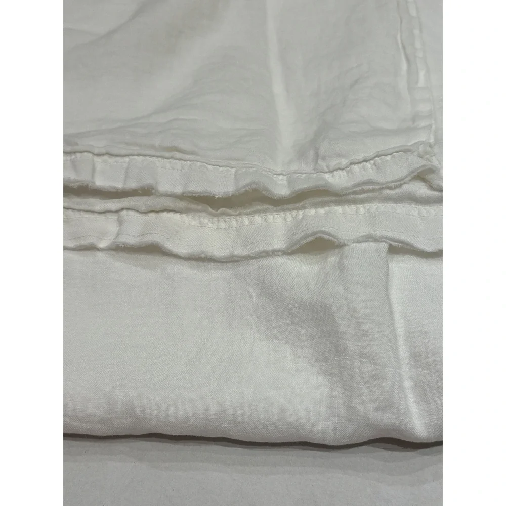 Eileen Fisher Home Flat Sheet King White Washed Linen Ruffle Hem Coastal Style
