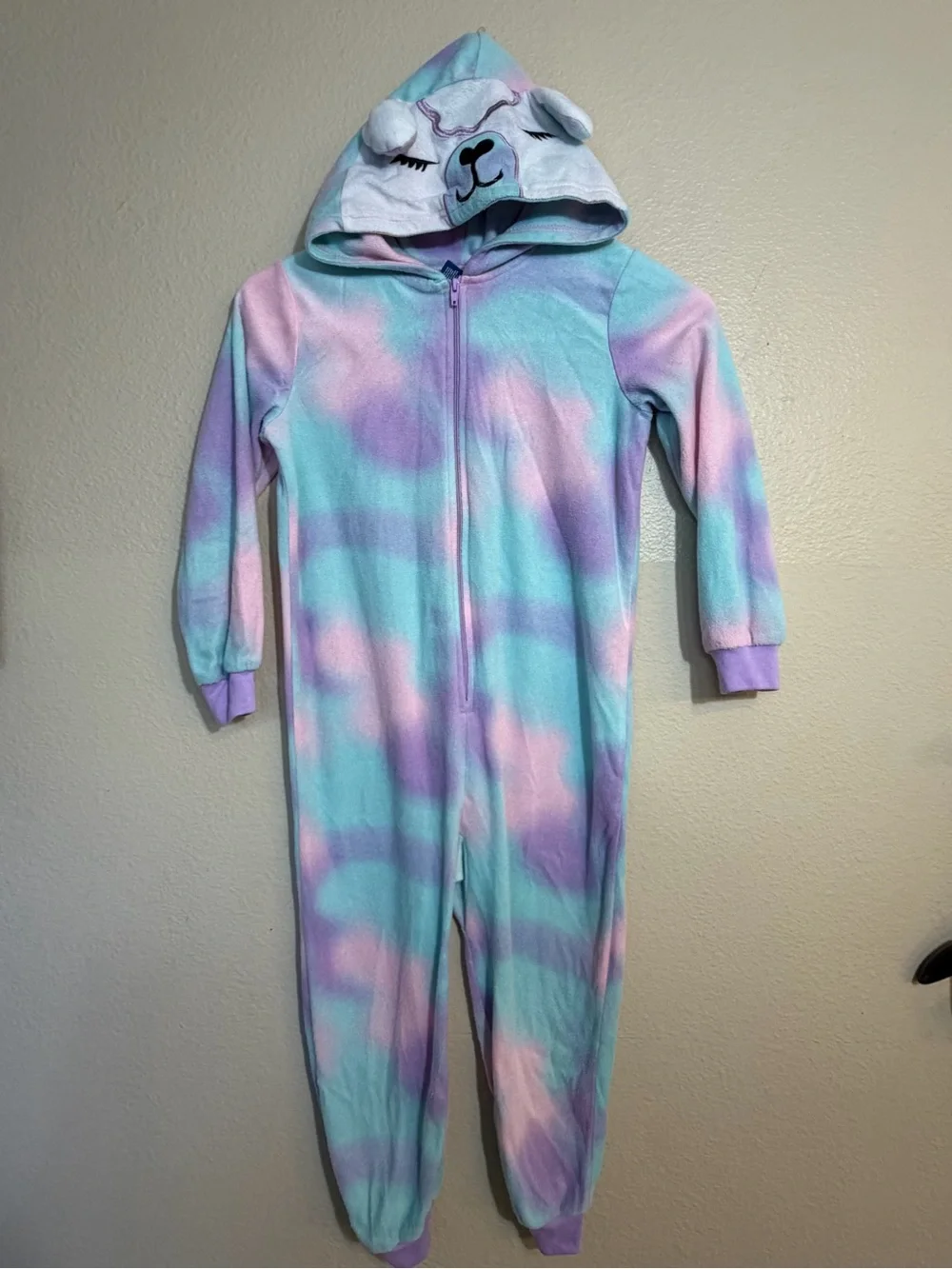 💕Bundle 3 for $20 Kids Pastel Tie-Dye Hooded One-Piece Pajamas Llama