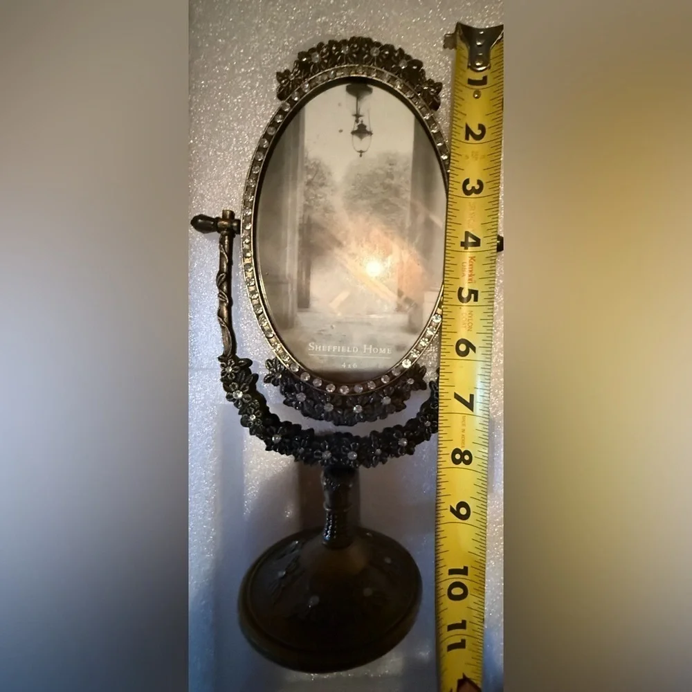 New mirror and picture frame on a stand decorated with crystals ~10 inches tall