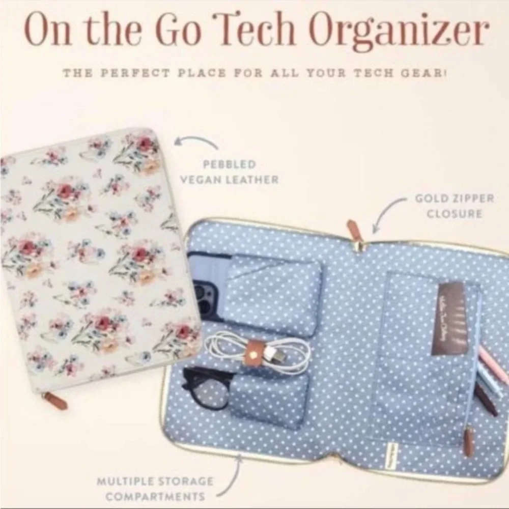 Matilda Jane On the Go Floral Tech Organizer Tablet Case Vegan Leather NWT