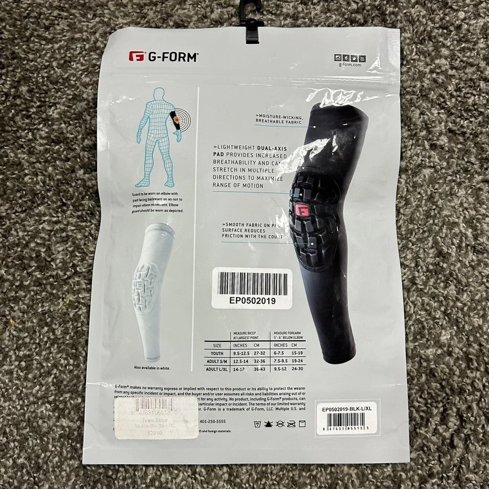 G-Form Pro Team Sleeve Elbow Guard L/XL Black Handball Brace Pad‎ Lightweight