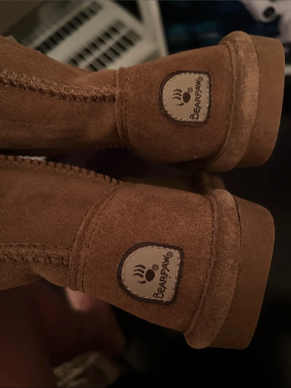 Bearpaw Chestnut Tan Suede Shearling Cuff Boots