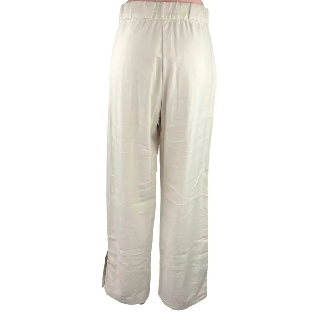 H&M Women's Linen White Business Wide Straight Leg Dress Trousers Pants Size 4
