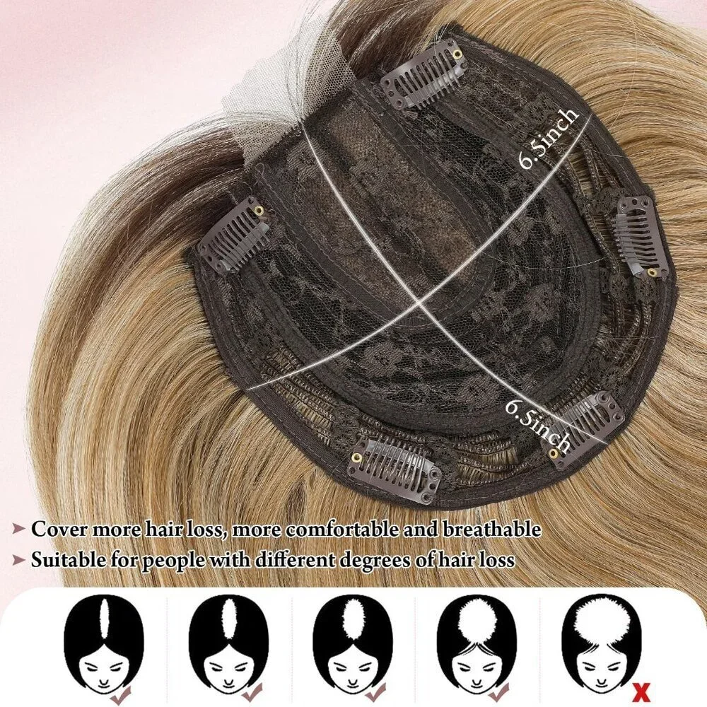 Synthetic Hair Topper 12 Inch Clip-In Large Base for Thinning Hair Women