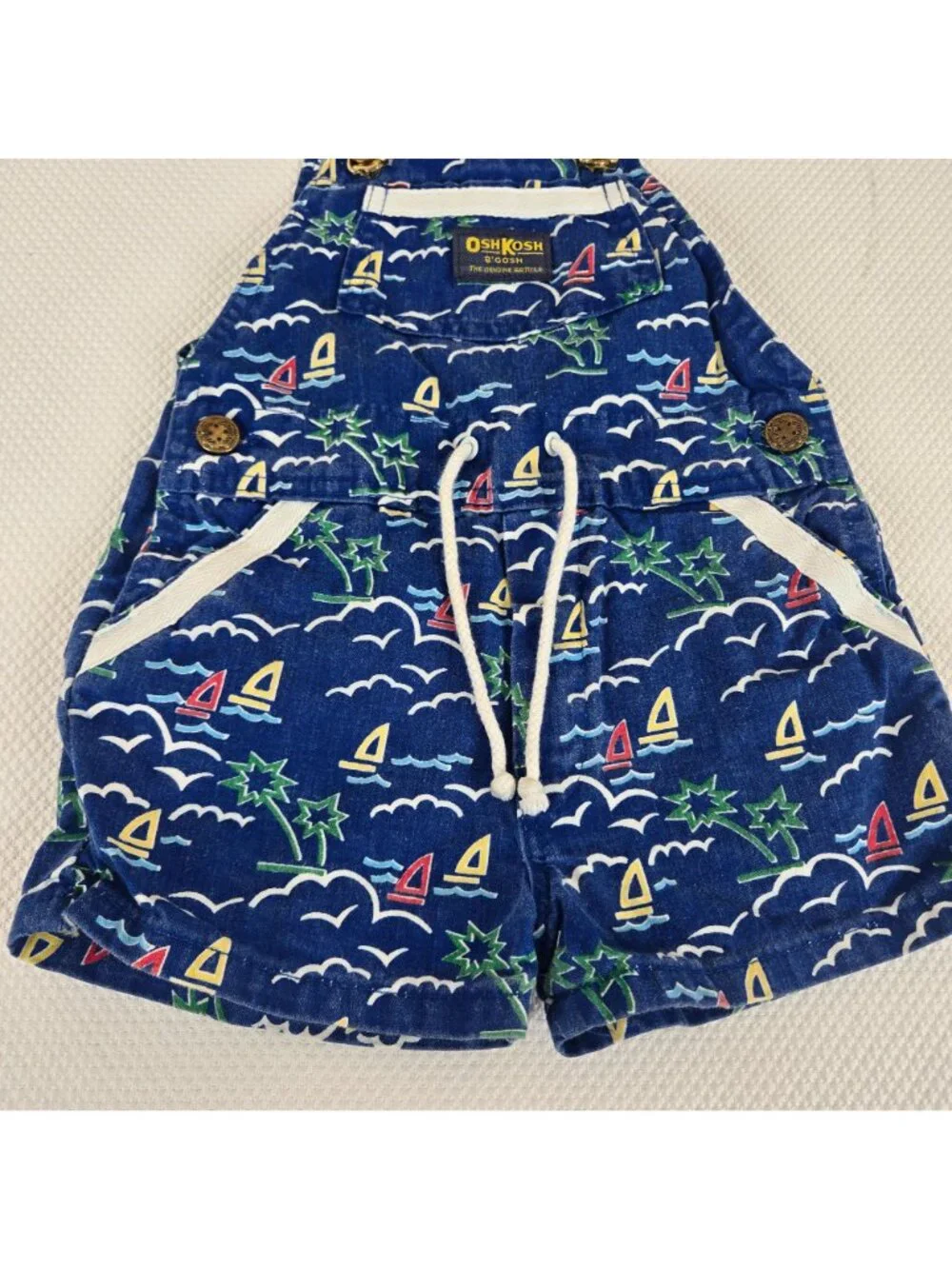Vintage 80s OshKosh BGosh Sailboat Shorts Overalls Shortalls Blue Size 4T Made i