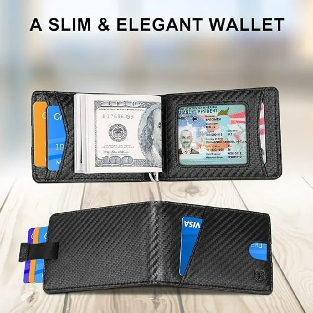 RFID Minimalist Bifold Slim Wallet with Money Clip 6 CC slots & 1 ID Win…
