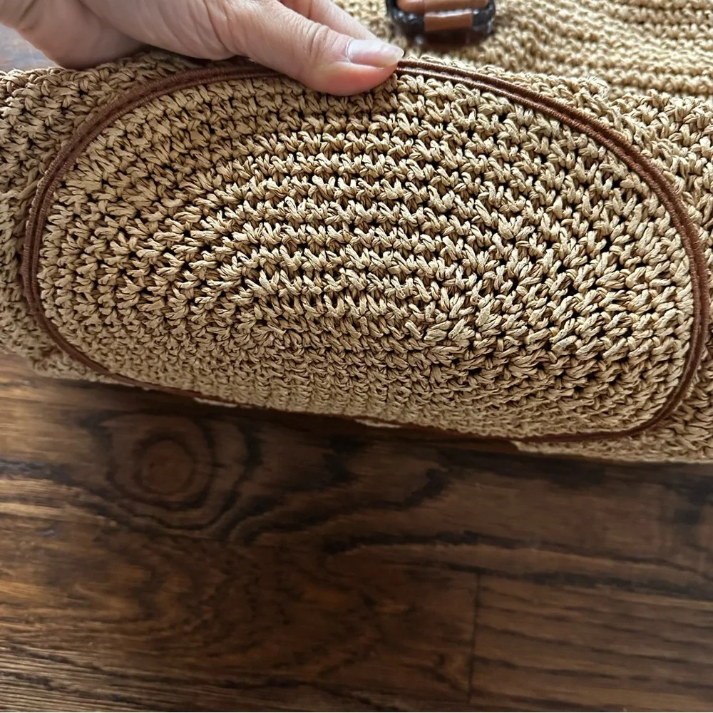 Brighton woven raffia straw and leather shoulder bag boho hobo