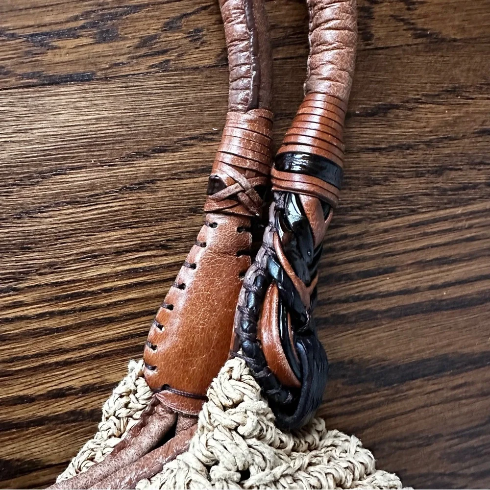 Brighton woven raffia straw and leather shoulder bag boho hobo