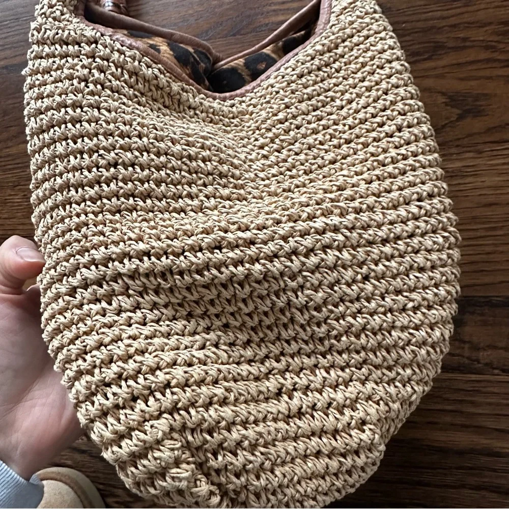 Brighton woven raffia straw and leather shoulder bag boho hobo