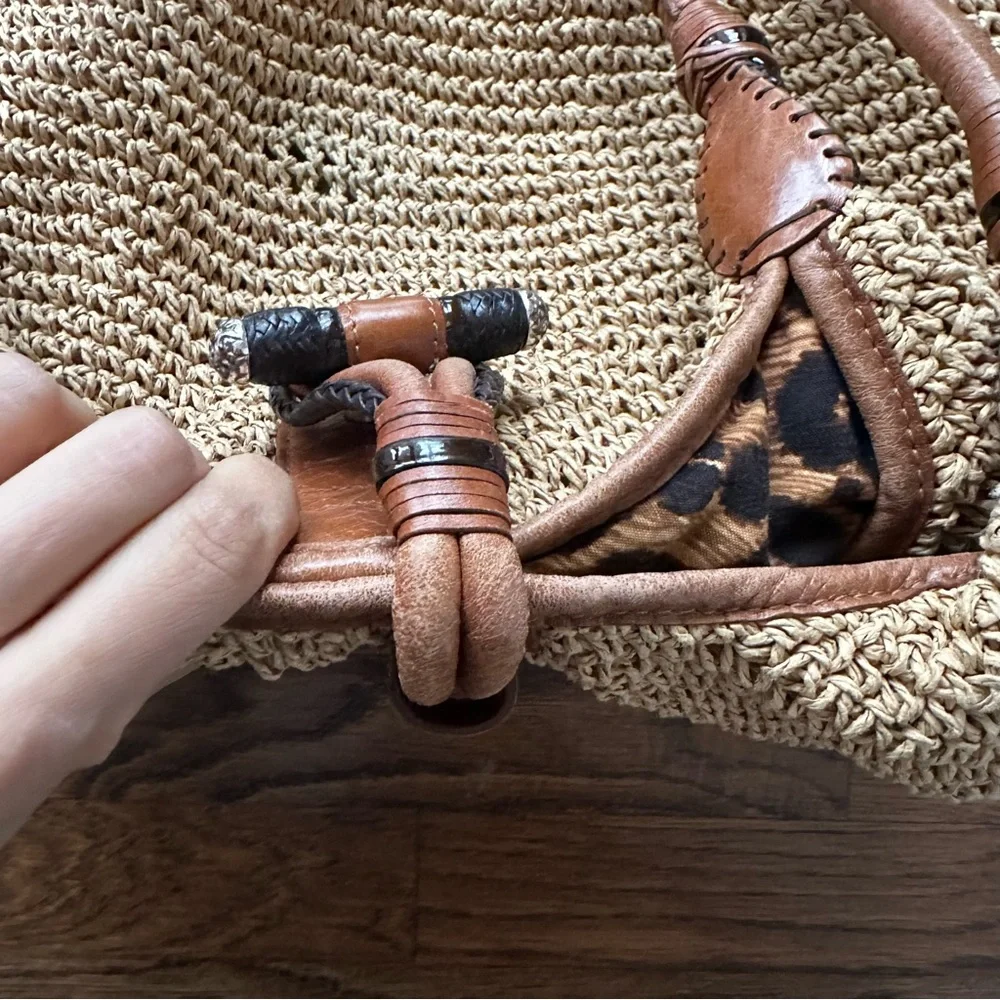 Brighton woven raffia straw and leather shoulder bag boho hobo