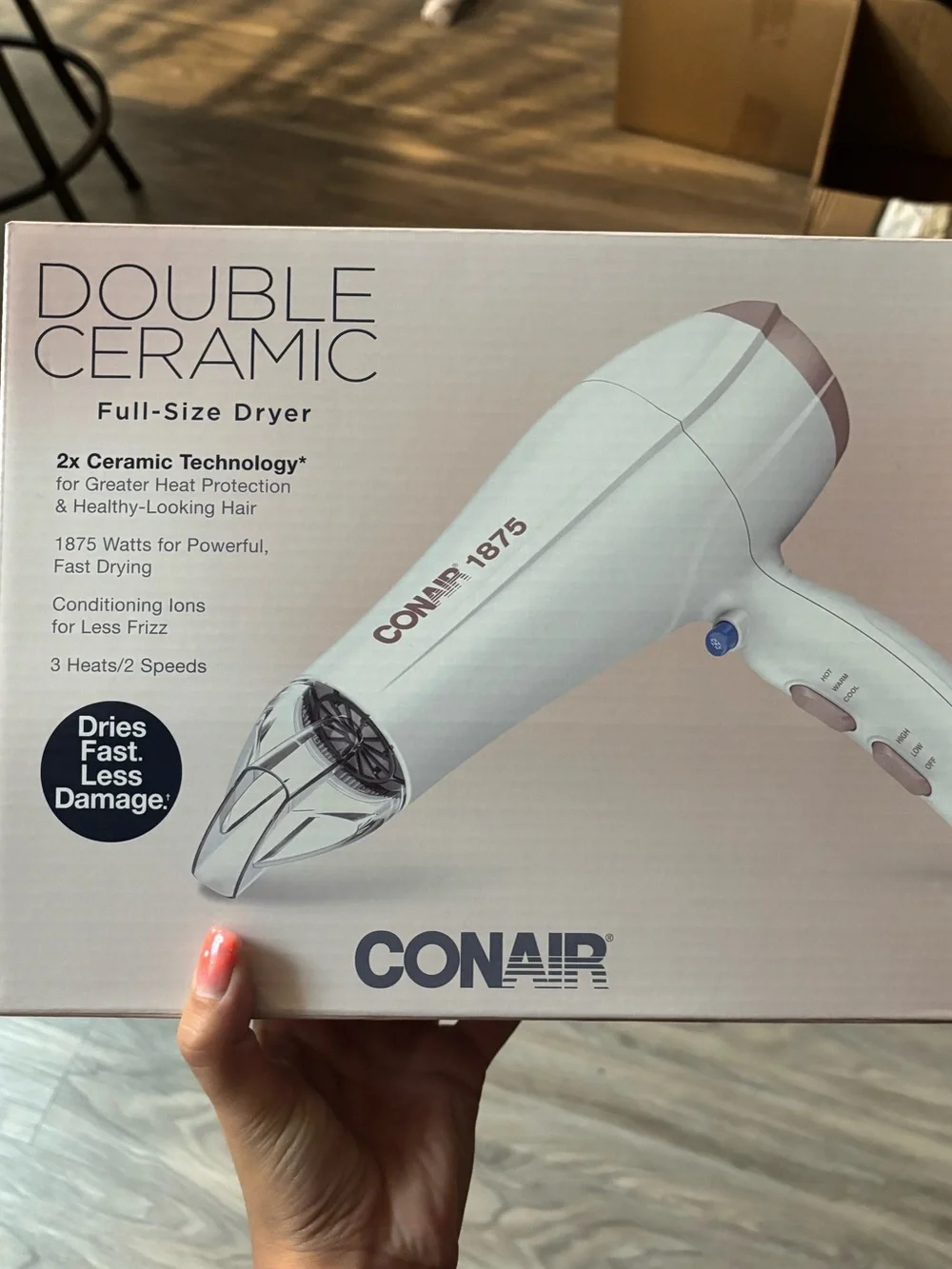 Double Ceramic Full-Size Hair Dryer - White