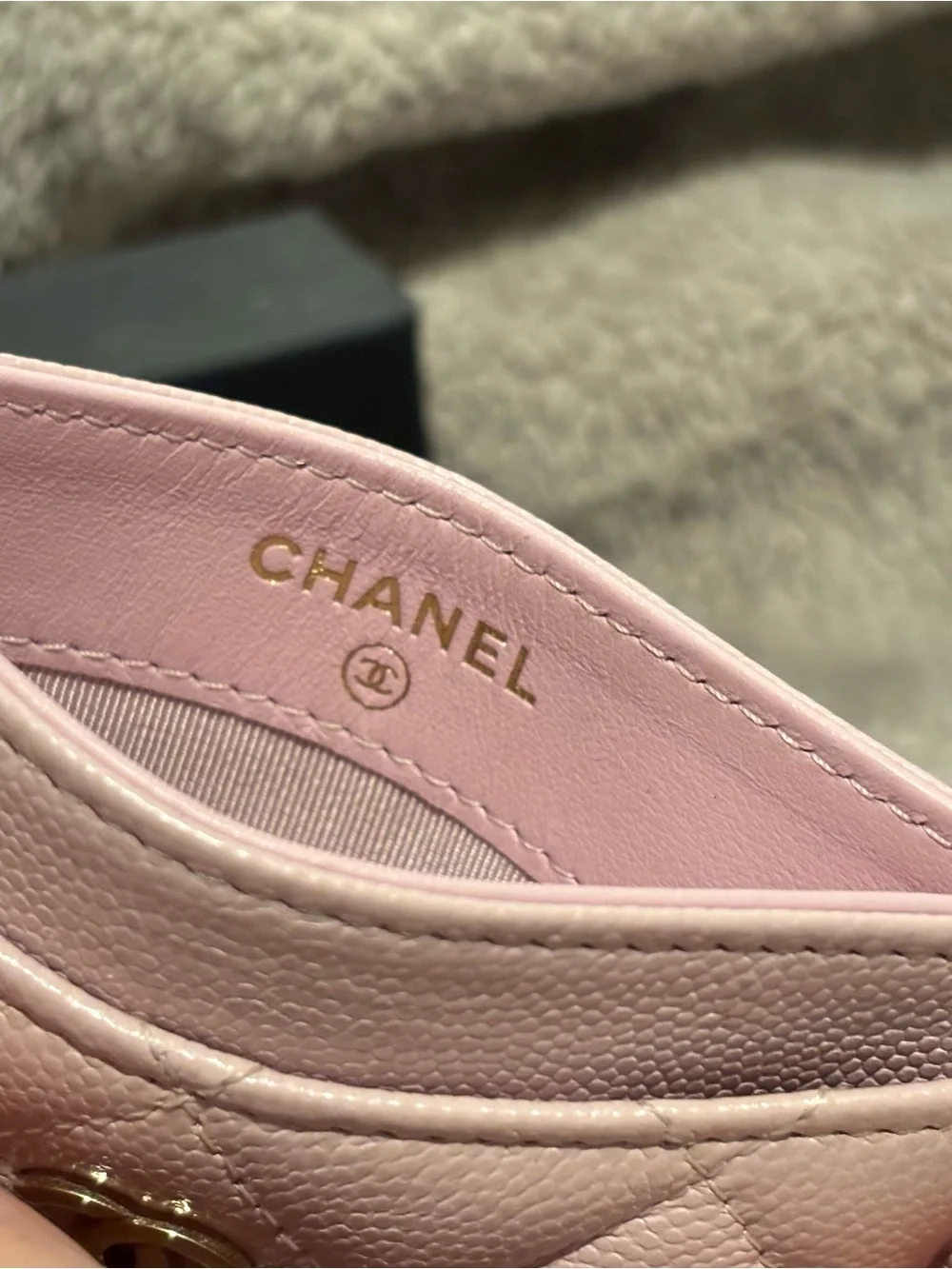 CHANEL Light Pink Quilted Card Holder with Gold CC