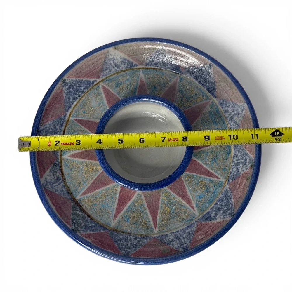 Signed‎ Handcrafted Art Pottery Chip & Dip Platter Tray Southwestern Geometric