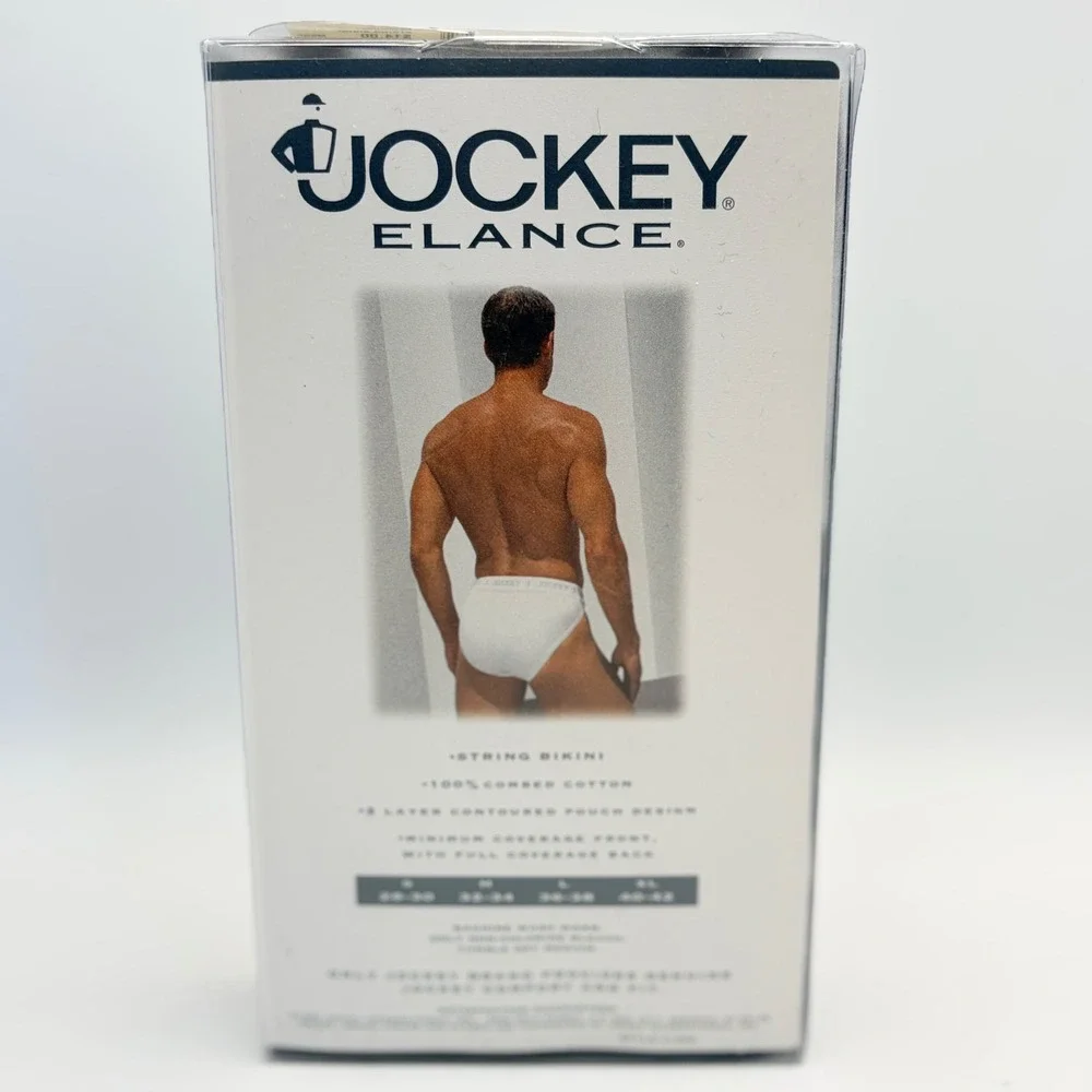 Vintage 1996 Jockey Elance Mens String Bikini‎ 2 Pair Pack Black Size XL 40-42