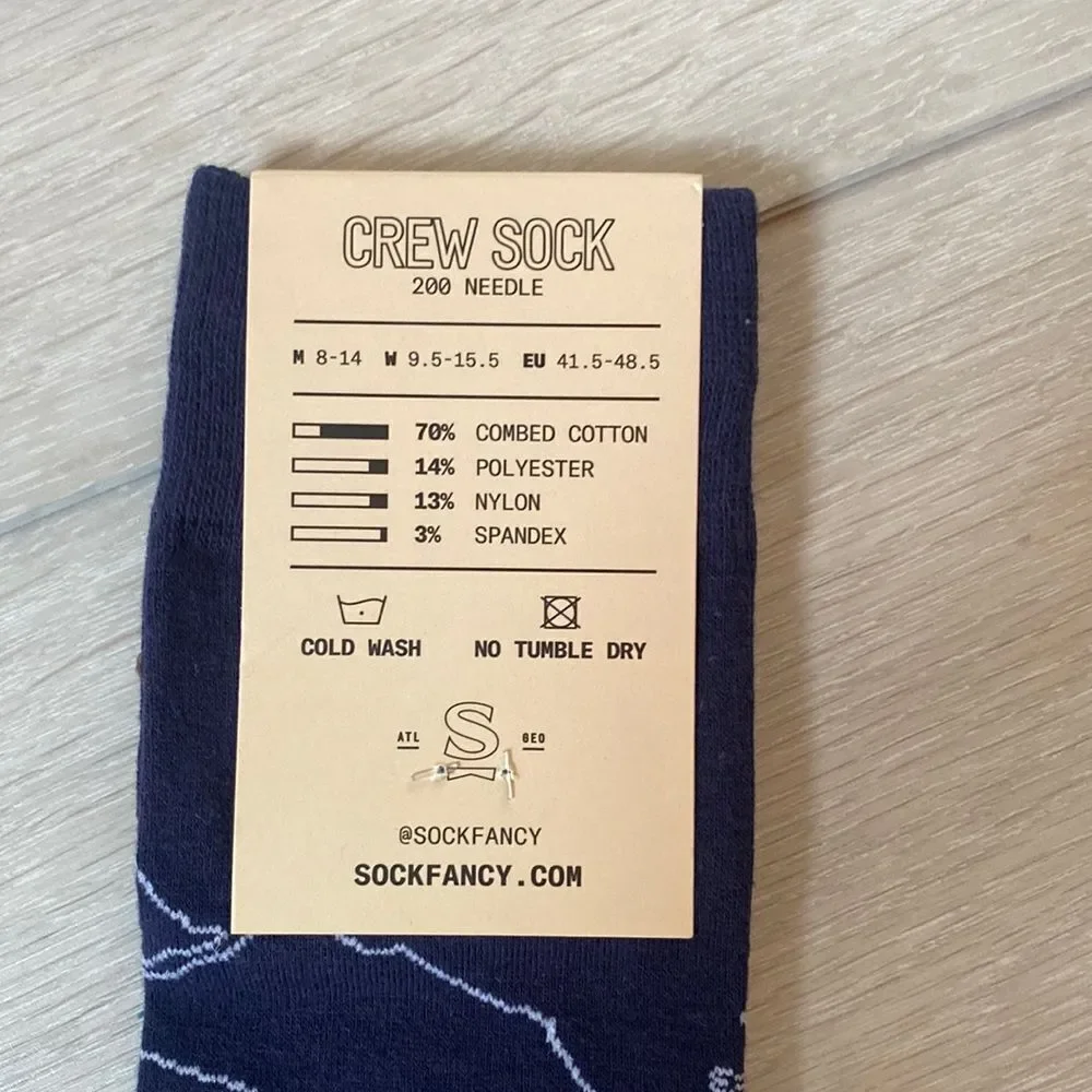 Sock Fancy Crew‎ Socks NWT Landscape print L/XL Navy Blue 2 complete pairs