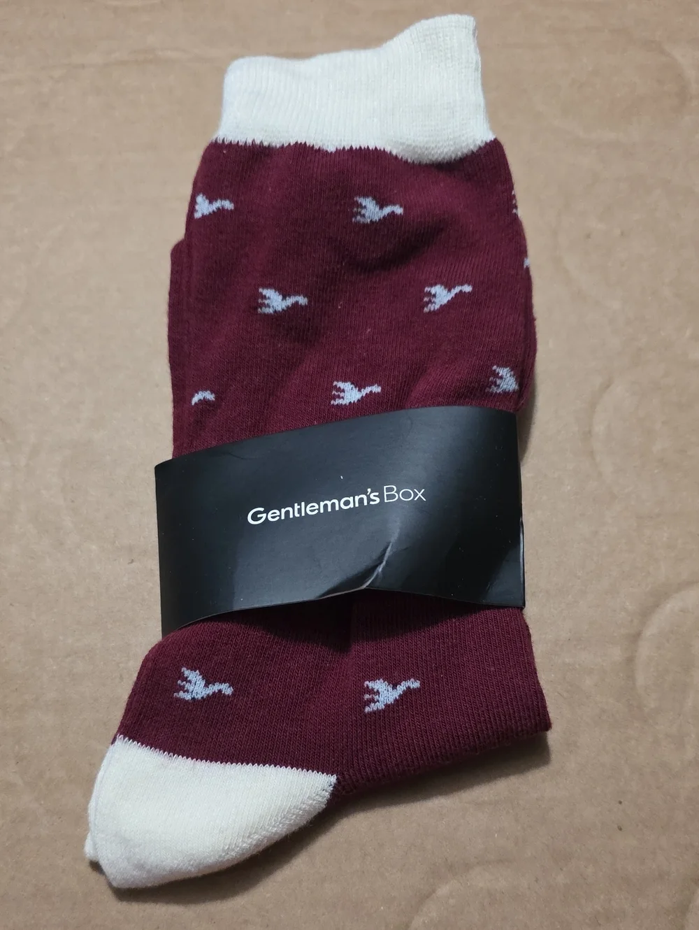 Mens Burgundy Crew Socks with White Accents