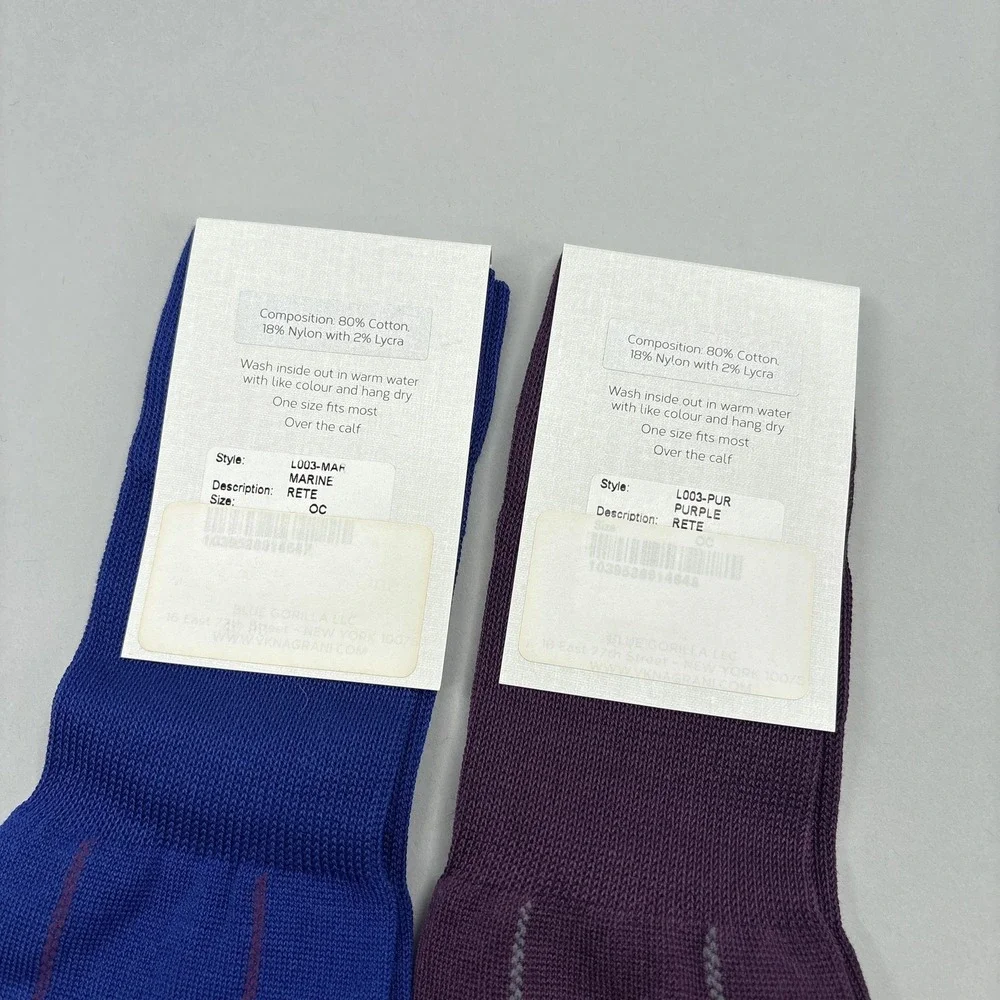 VKNAGRANI Dress Socks Mens One Size 2 Pair Blue Purple Check Over Calf Italy