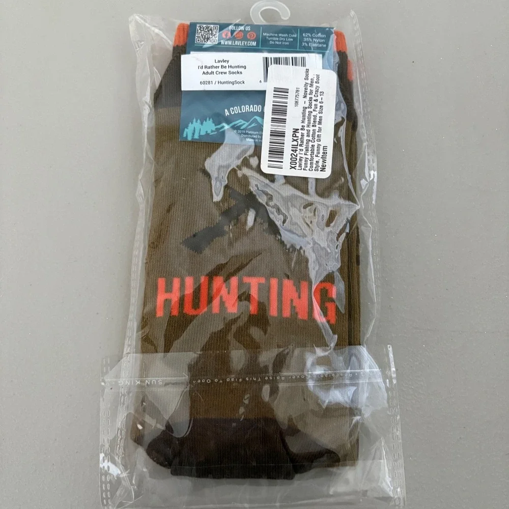 Lavley Mens Id Rather Be Hunting Novelty Crew Socks Brown Orange Size 6-13 60281