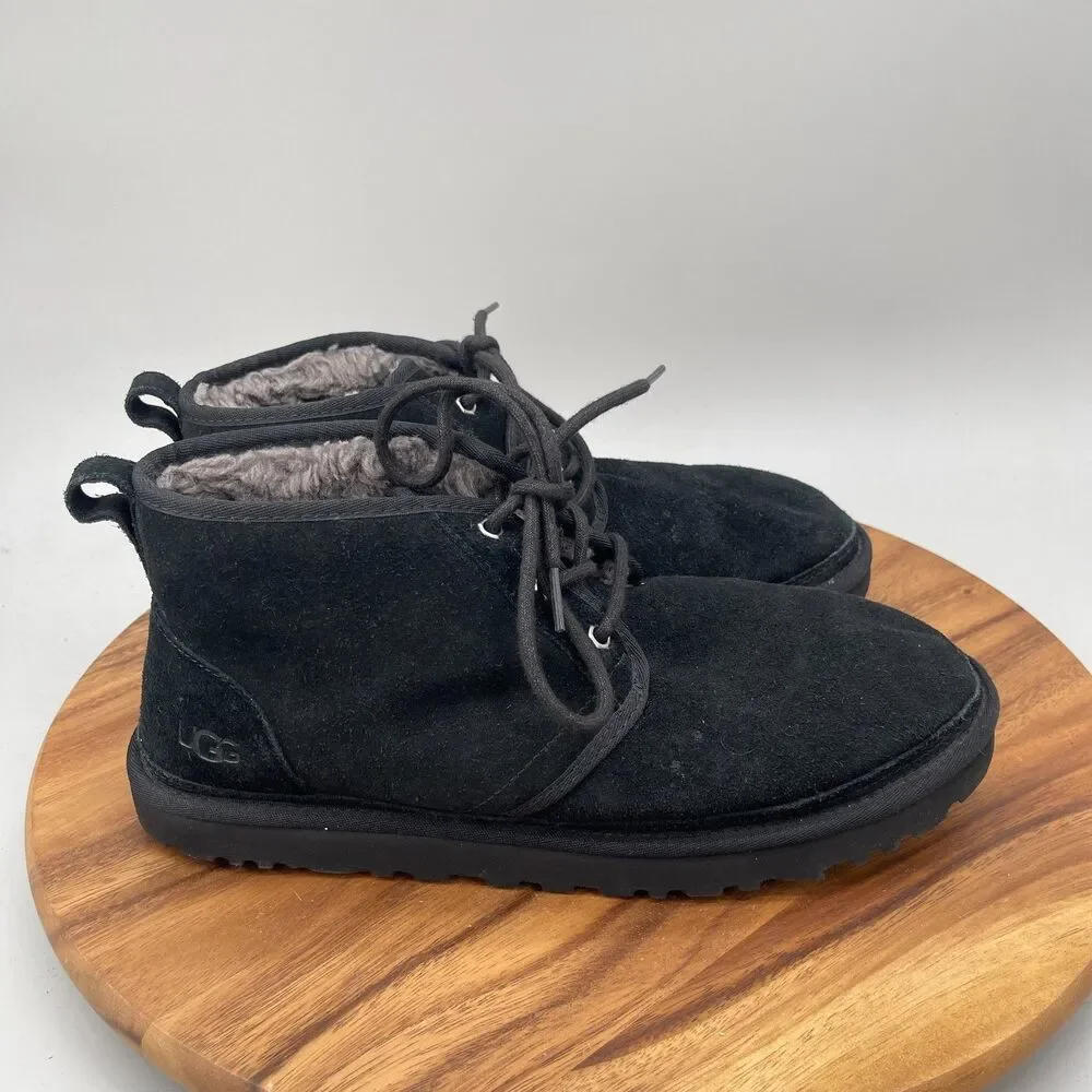 UGG Neumel Boots Mens Size 12 Black Suede Casual Comfort Shearling Lined Chukka