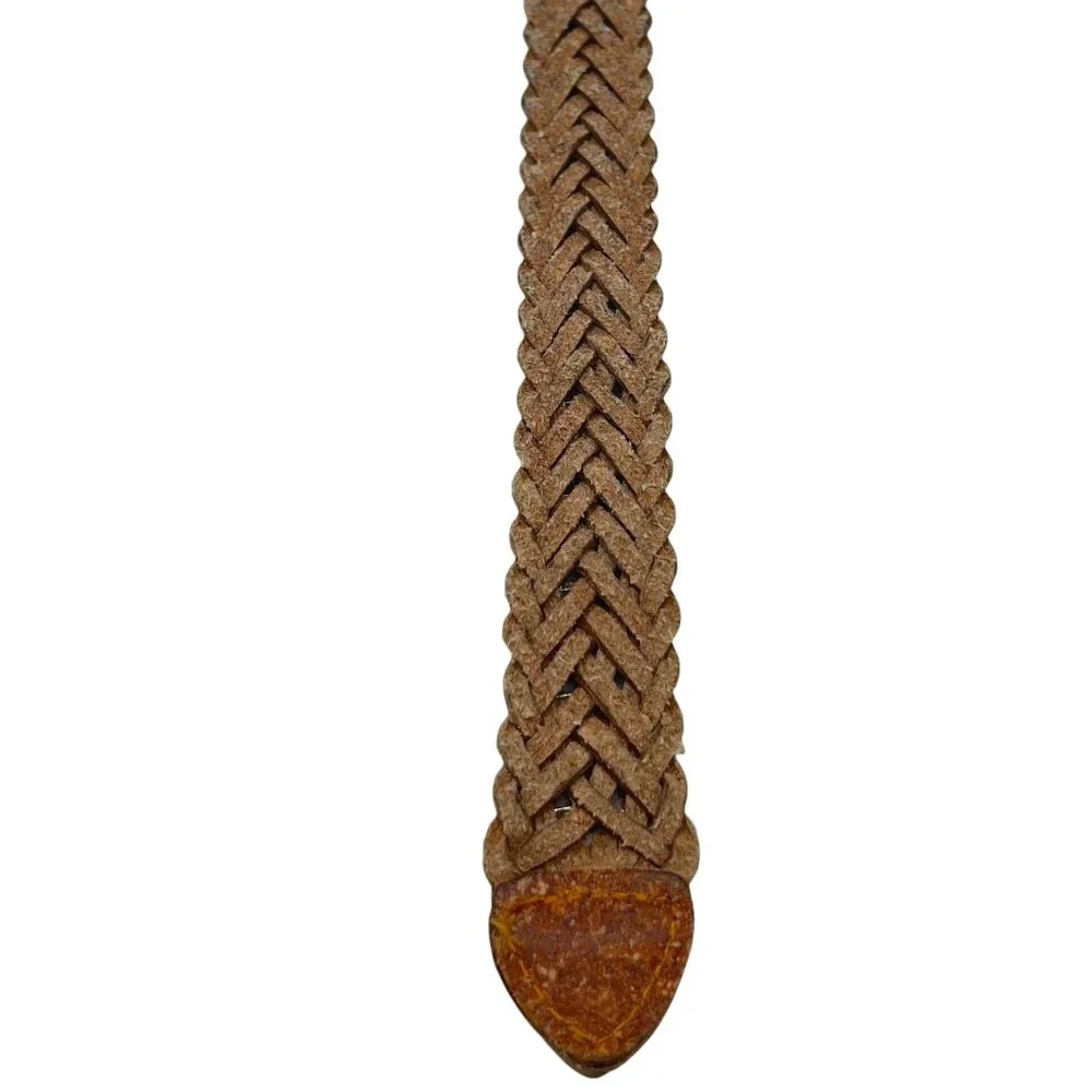 Vintage 1980's Unisex Omega Western Belt Size L Braided Leather Metal‎ Accents
