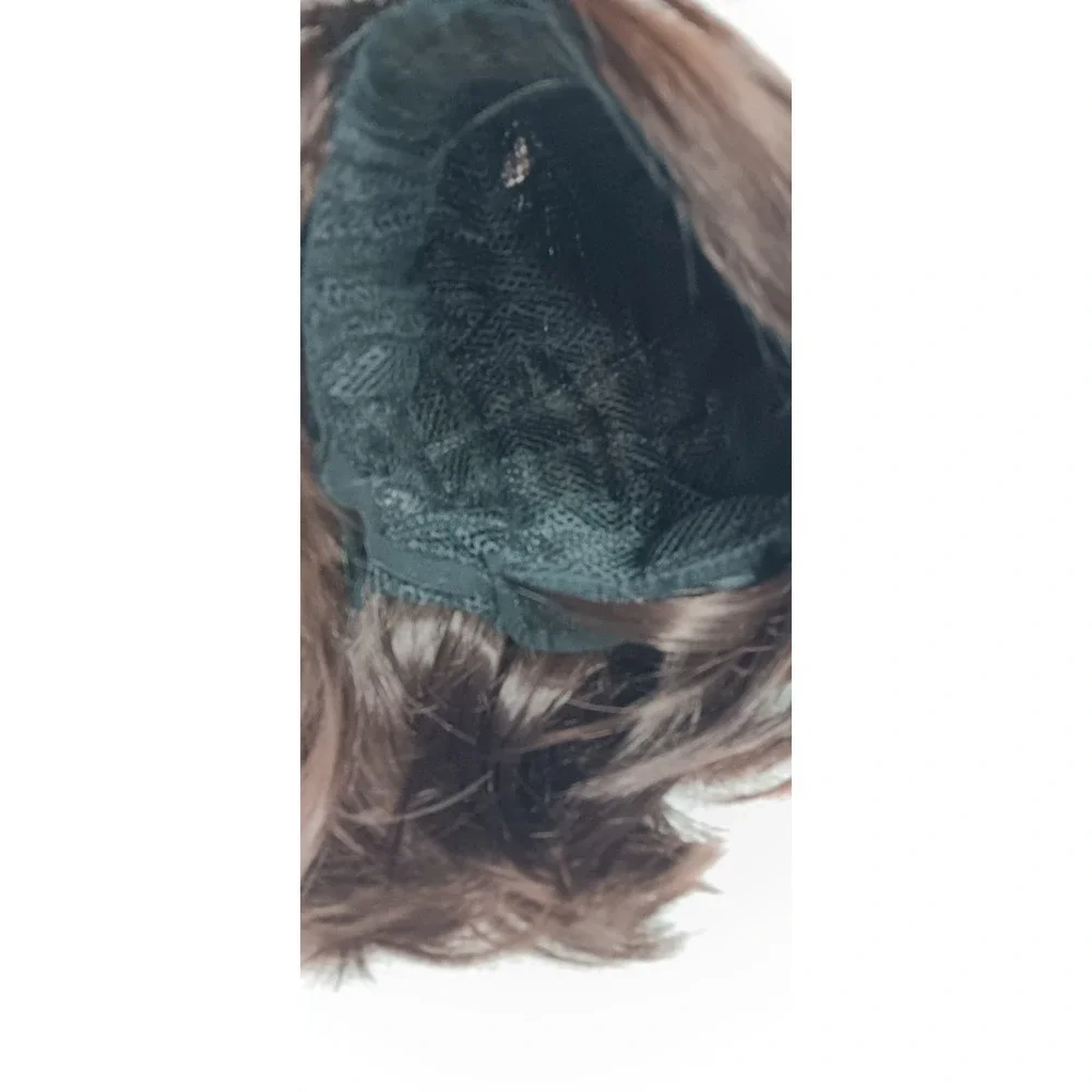 Women's breathable Cap synthetic Fiber Straight Dark Shiny Brown Bang hair‎ wig